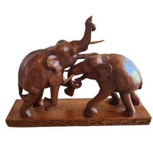 VINTAGE Wood Carved Elephants Decor